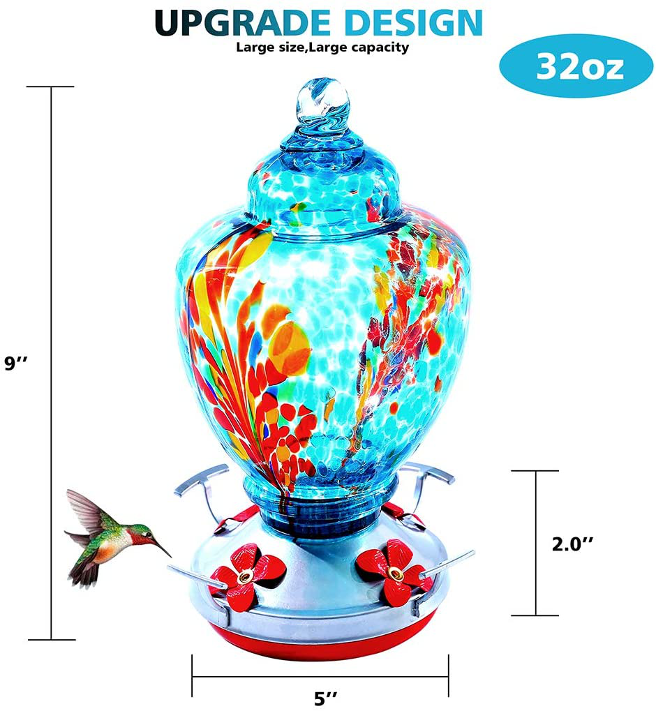 Upgraded Glass Hummingbird Feeder for Outdoors