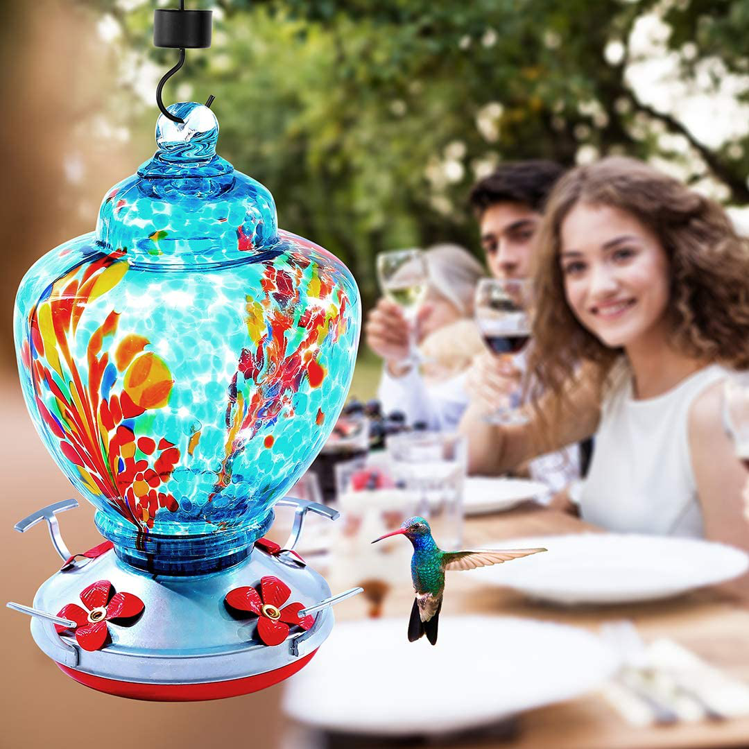 Upgraded Glass Hummingbird Feeder for Outdoors