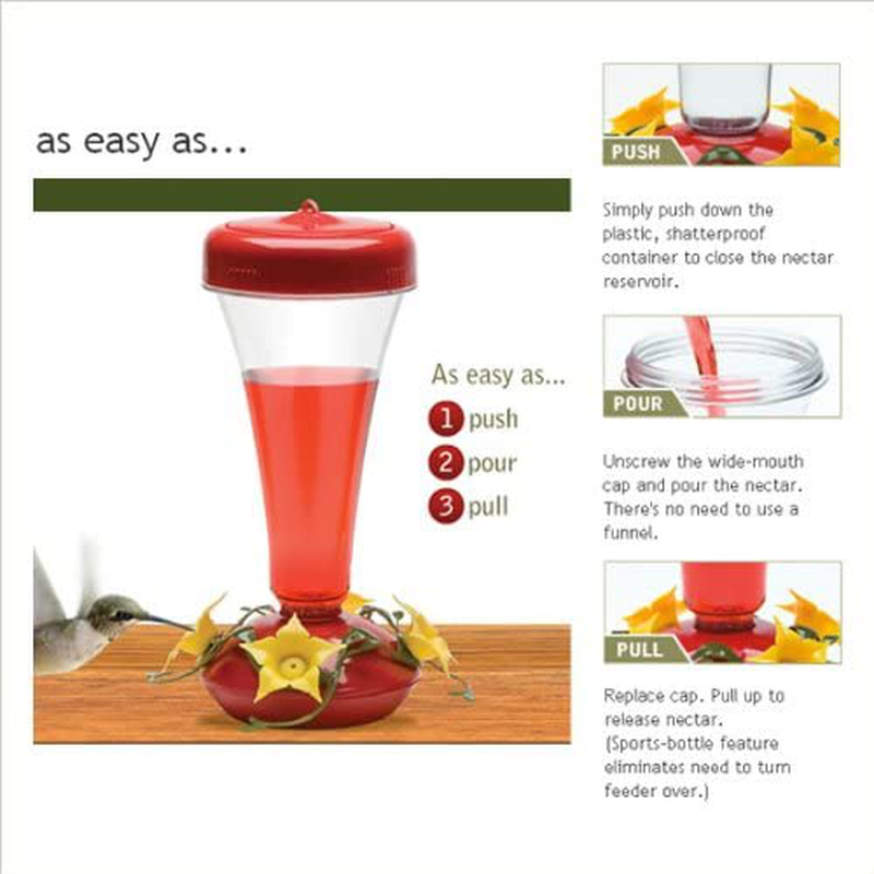 Top Fill Push-Pull Magnolia Plastic Hummingbird Feeder - 16-ounce