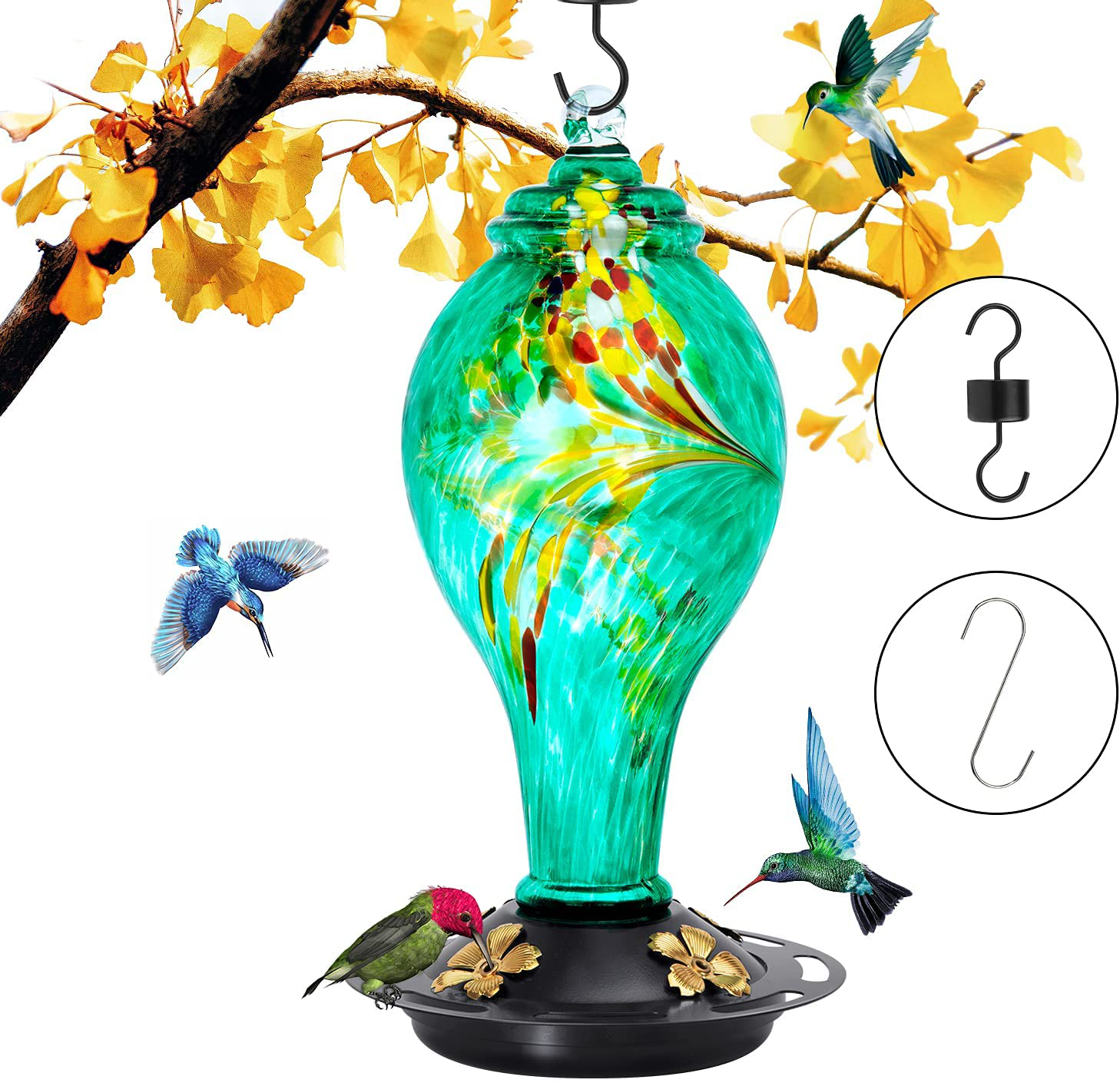 Glass Hummingbird Feeder for Outdoor