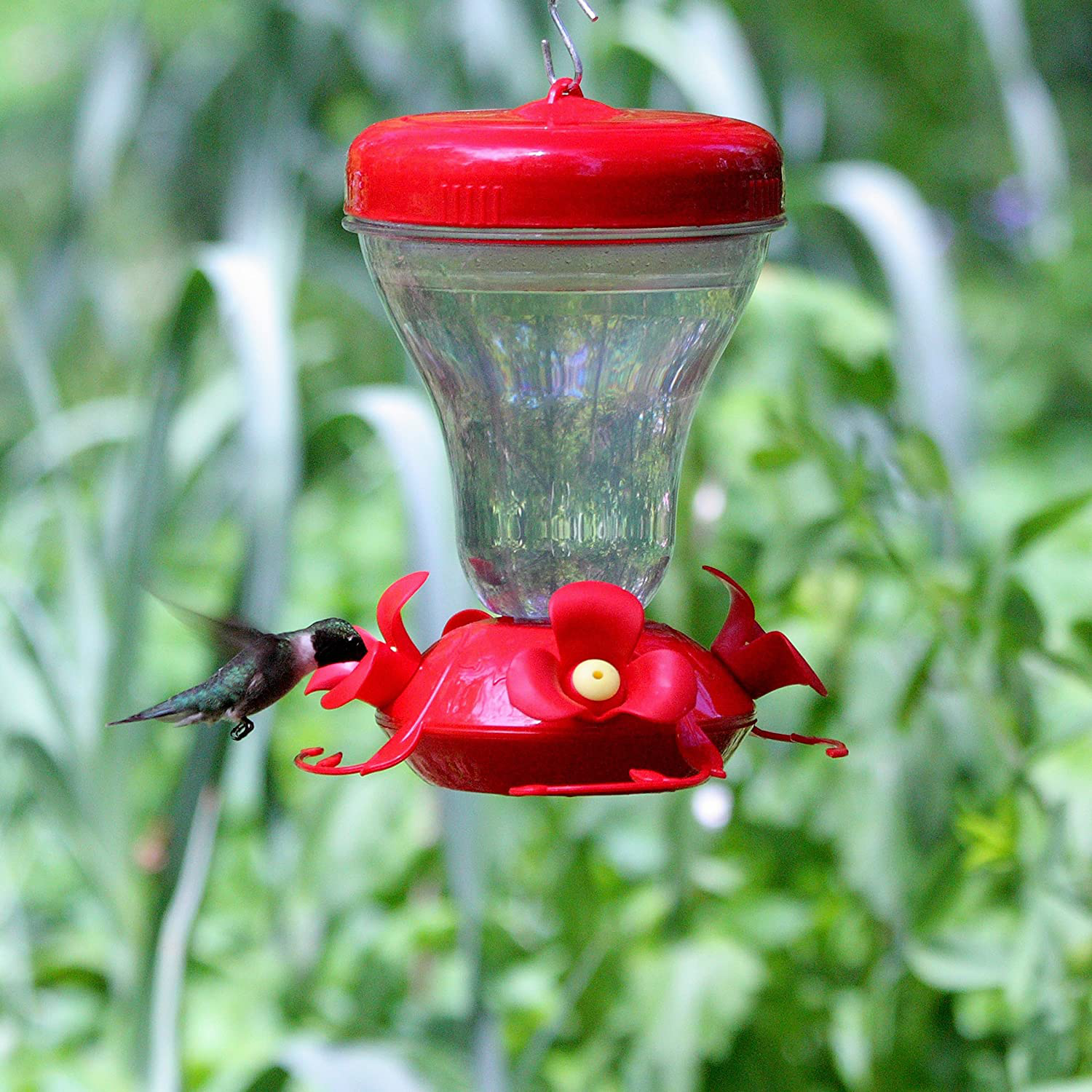 Top Fill Push-Pull Magnolia Plastic Hummingbird Feeder - 16-ounce