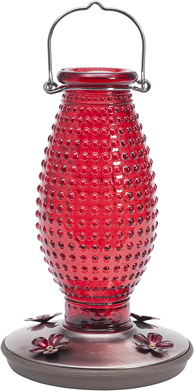 Red Hobnail Vintage Glass Hummingbird Feeder - Holds 16 oz of Nectar