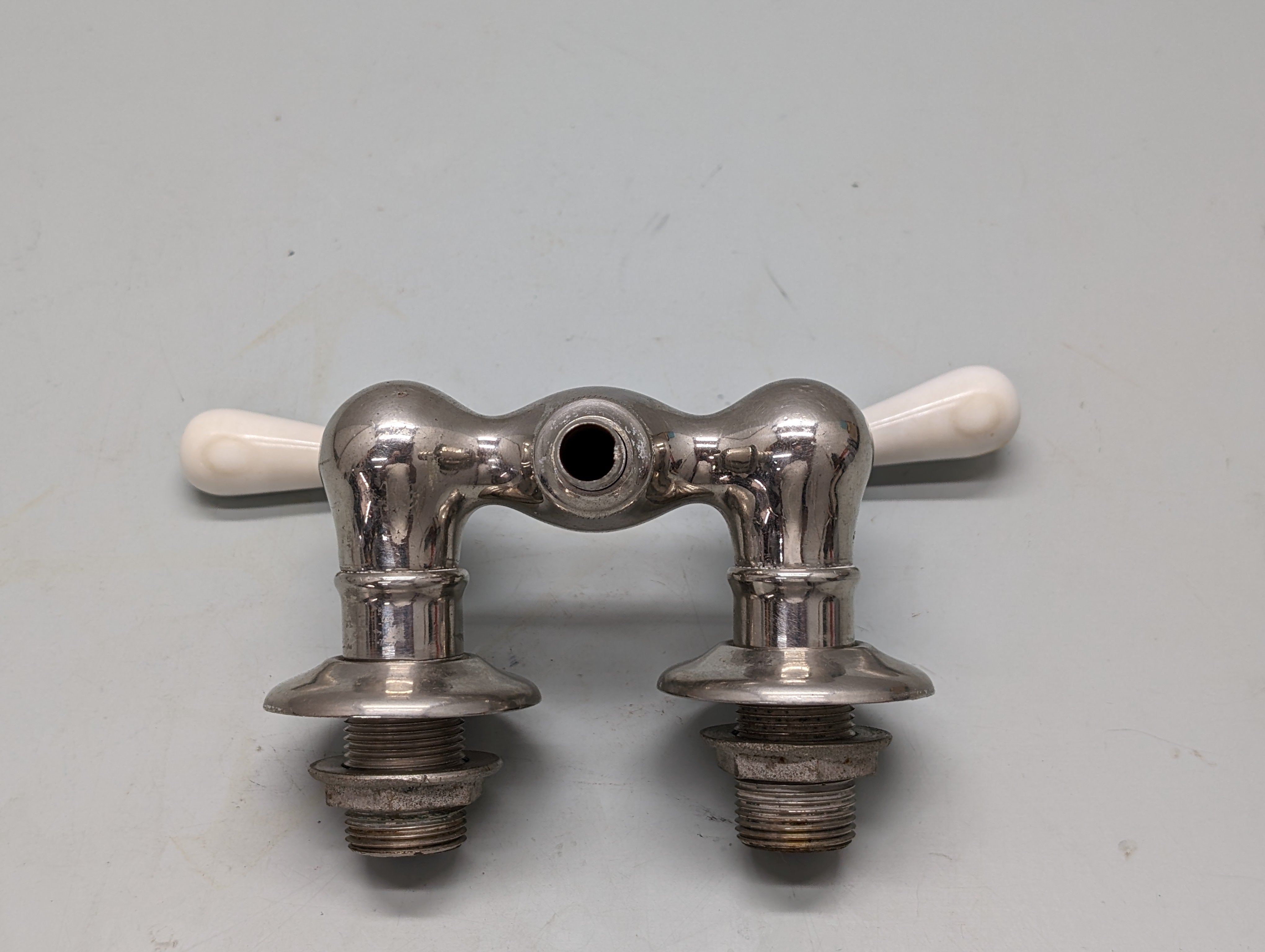 ~1920 CRANE Nickel Plated Brass, Cast Iron Tub Faucet ~ Helicopter Handles,