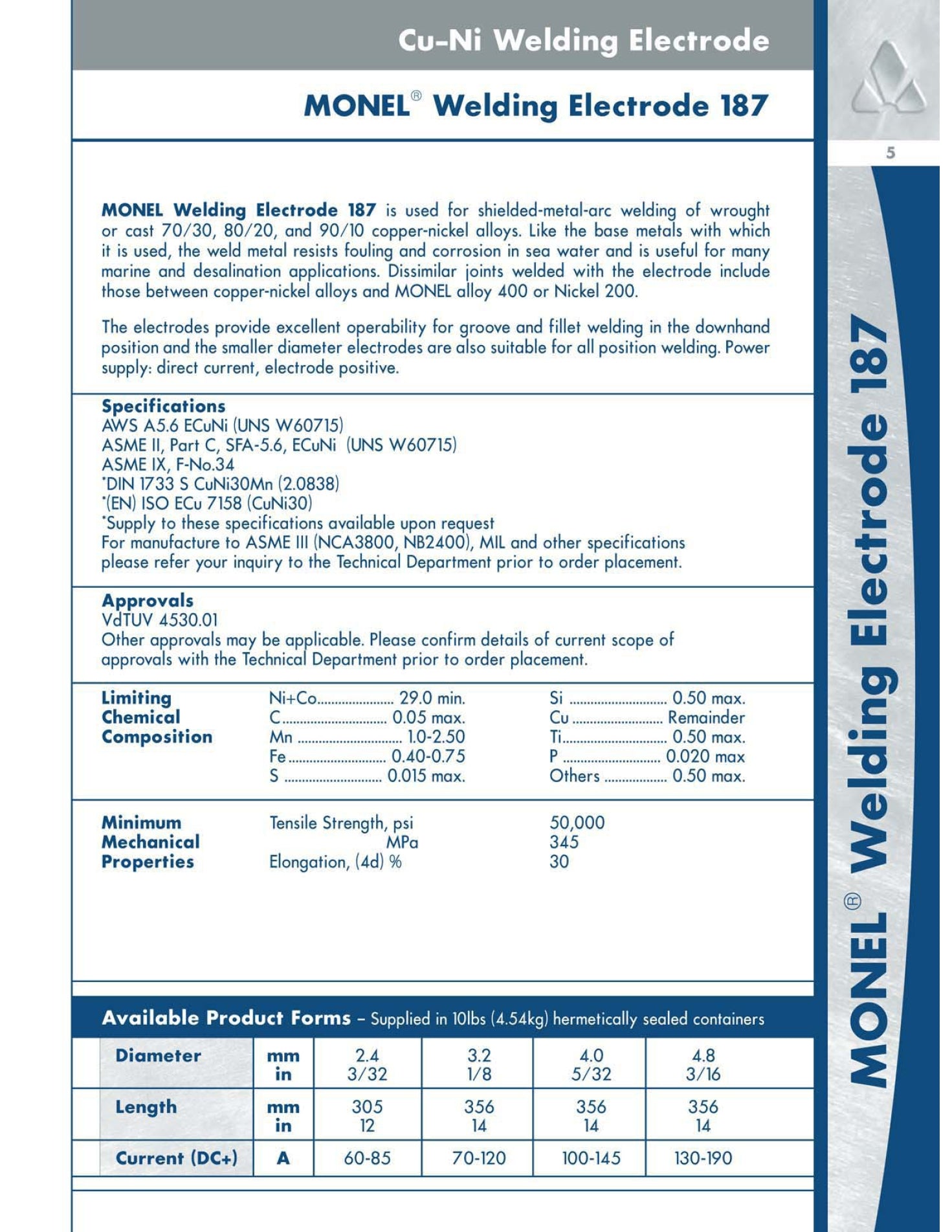 MONEL? Welding Electrode 187 - WT 347-16  F*S Stainless Steel Welding Electrode