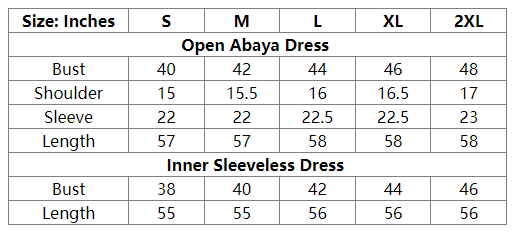 2 Pieces Set Women Ruffle Sleeve Open Abaya Kaftan Caftan Dress With Inner Sleeveless Dress