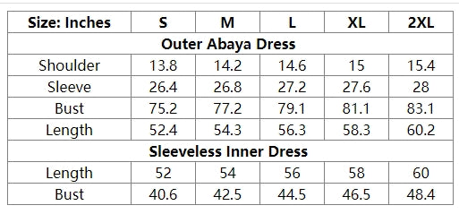 2 Pieces Set Muslim Women Open Abaya Dress With Inner Sleeveless Dress