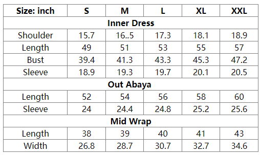 Muslim Women Clothing Suit 4 Pieces Set Abaya Dress, With Scarf, Out Abaya, Mid Wrap And Inner Dress