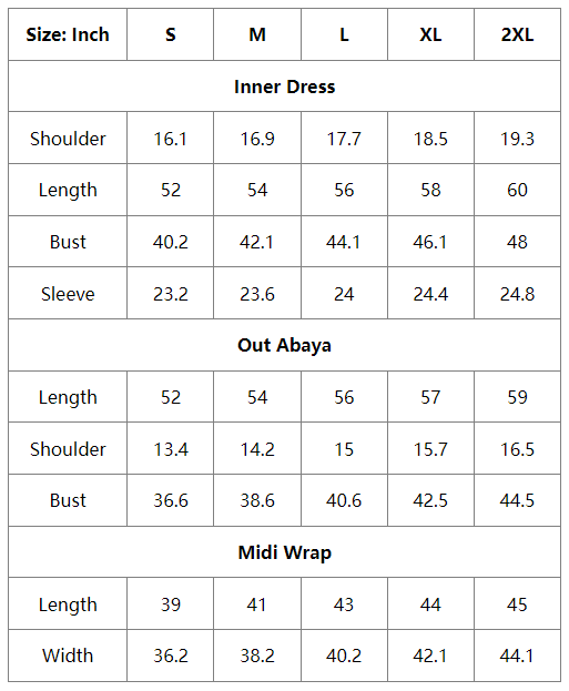 Muslim Women 4 Pieces Set Open Abaya Dress With Inner dress, Out Abaya, Mid Wrap, And Hijab Scarf