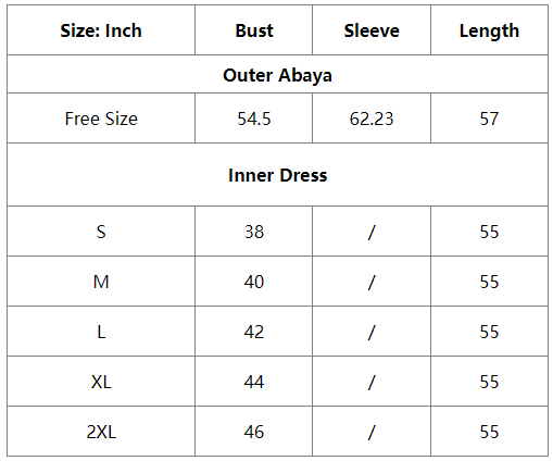 Muslim Women 2 Pieces Set Bats Sleeve Open Abaya Dress