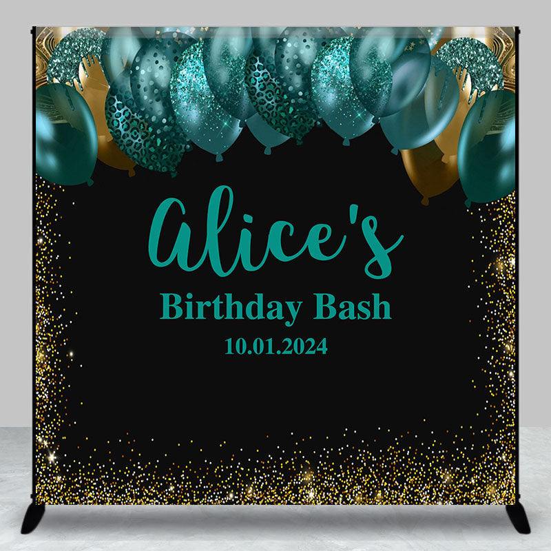 Green Balloon Gold Glitter Custom Birthday Backdrop