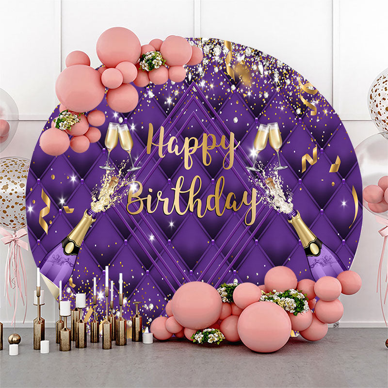 Purple Champagne Ribbons Round Birthday Backdrop