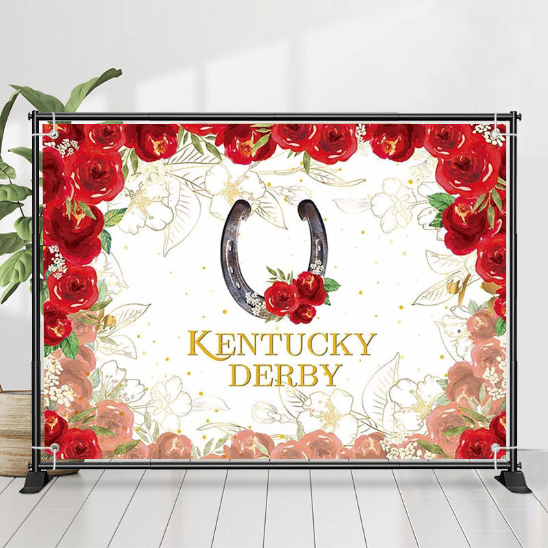 Vintage Gold Red Roses White Kentucky Derby Backdrop