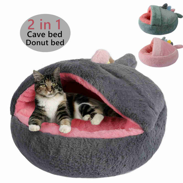 Soft plush cat cave bed