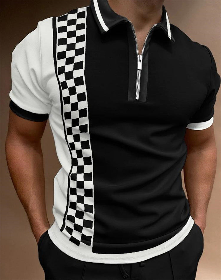 Fashion Loose Lapel Casual Print T-Shirt Zipper POLO Shirt