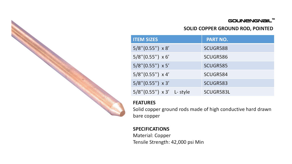 Solid Copper Ground Rod GOUNENGNAIL GROUNDING Solid copper ground rod gounengnail grounding