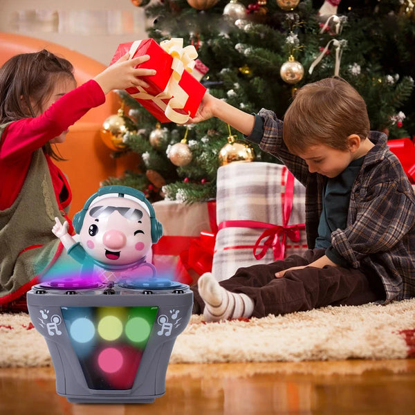 Children playing with DJ pig toy with lighting