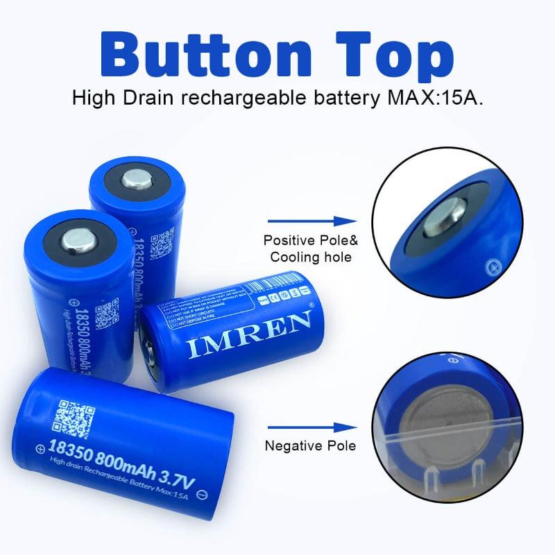 IMREN 3.7V 18350 800mAh Rechargeable Lithium Battery (4 Batteries/Pack)