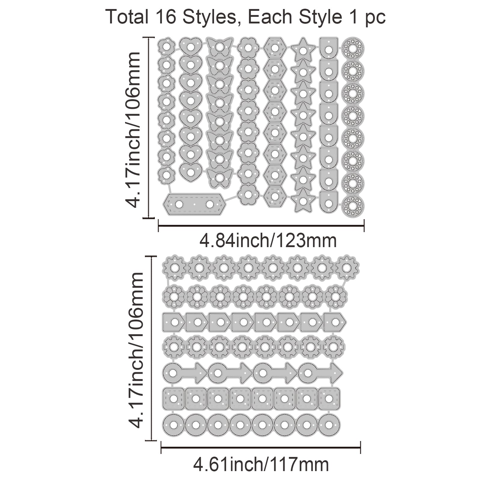 Globleland Carbon Steel Cutting Dies Stencils, for DIY Scrapbooking, Photo Album, Decorative Embossing Paper Card, Stainless Steel Color, Geometric Pattern, 106~117x106~123x0.8mm, 2pcs/set