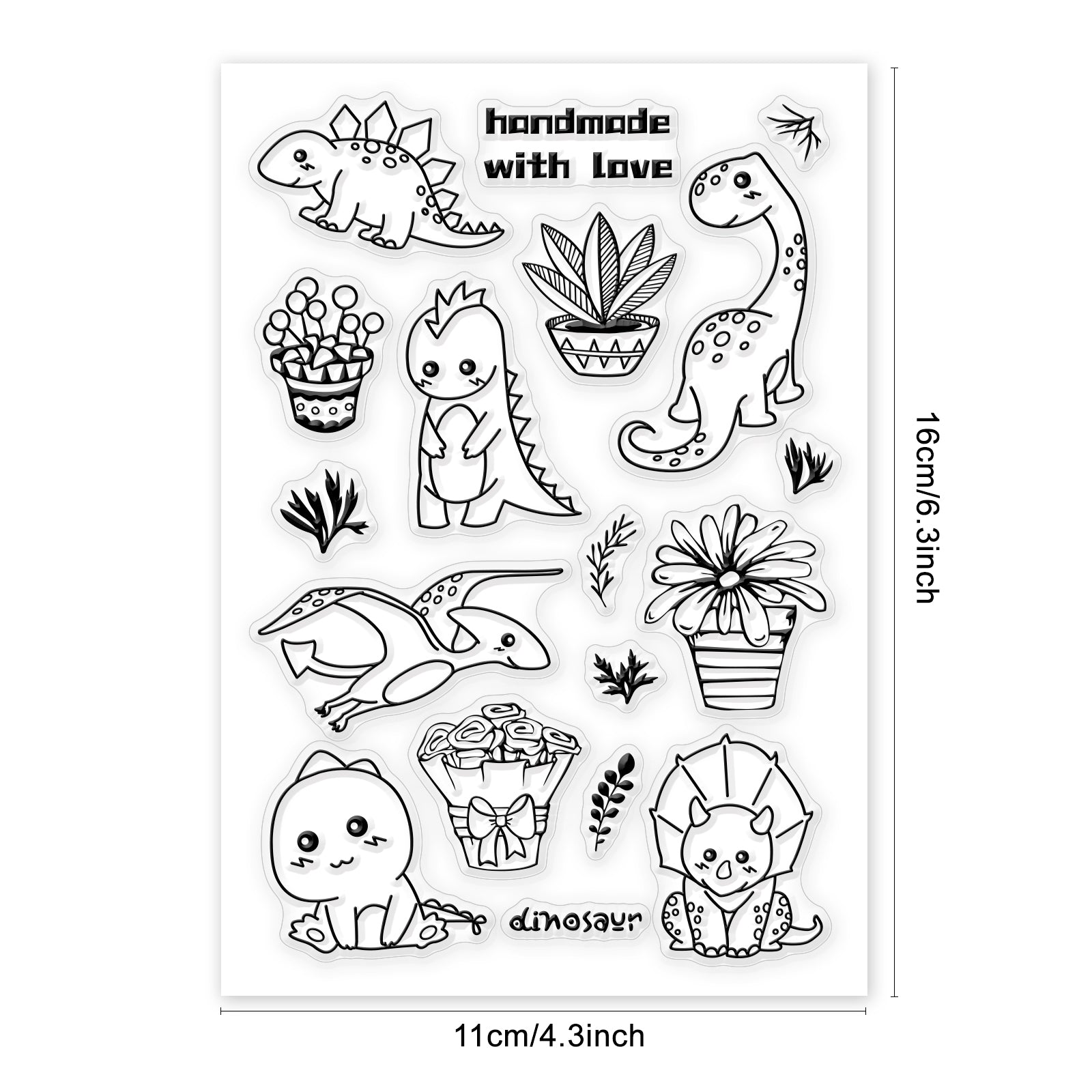 Globleland PVC Plastic Stamps, for DIY Scrapbooking, Photo Album Decorative, Cards Making, Stamp Sheets, Dinosaur Pattern, 16x11x0.3cm