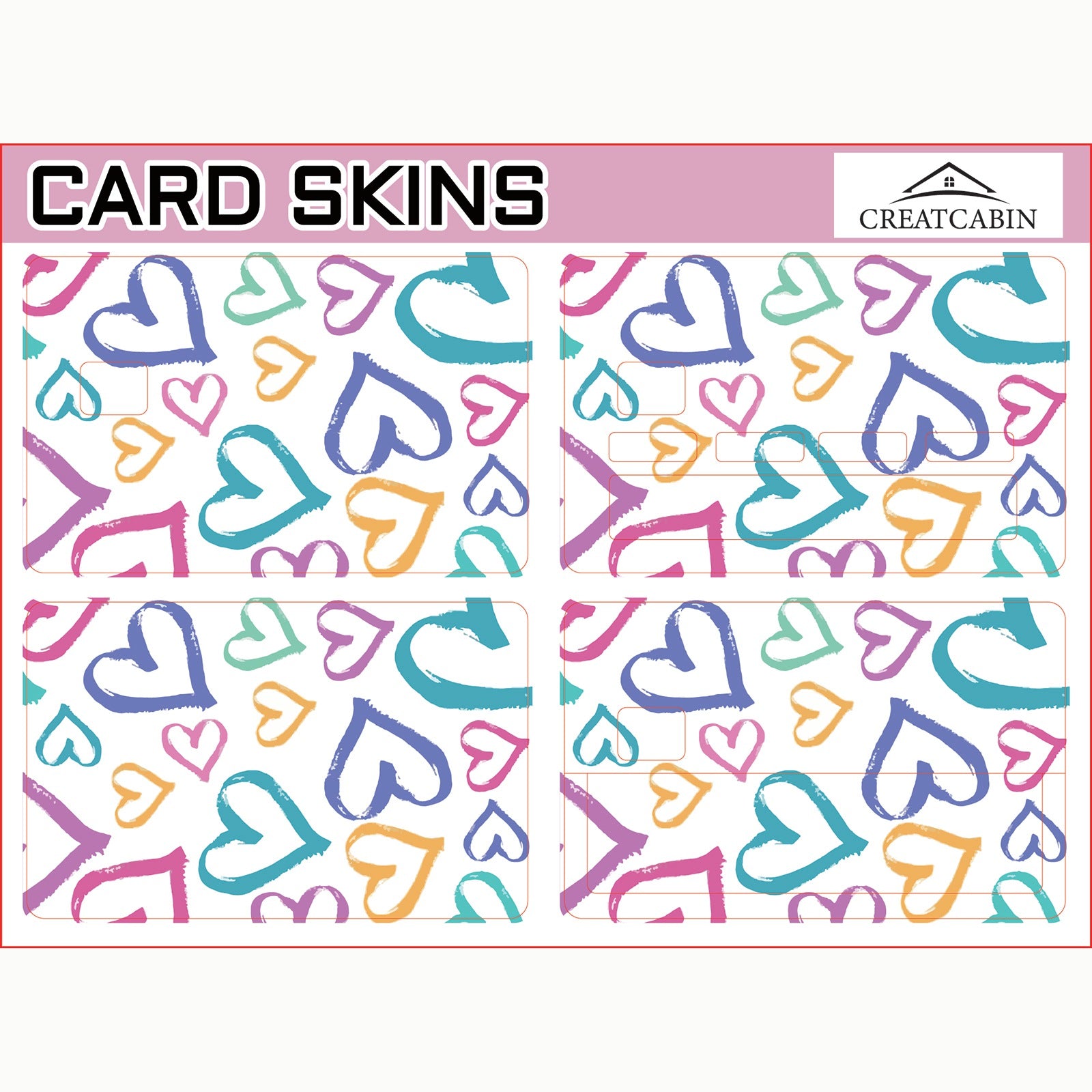 Globleland PVC Plastic Waterproof Card Stickers, Self-adhesion Card Skin for Bank Card Decor, Rectangle, Heart Pattern, 186.3x137.3mm