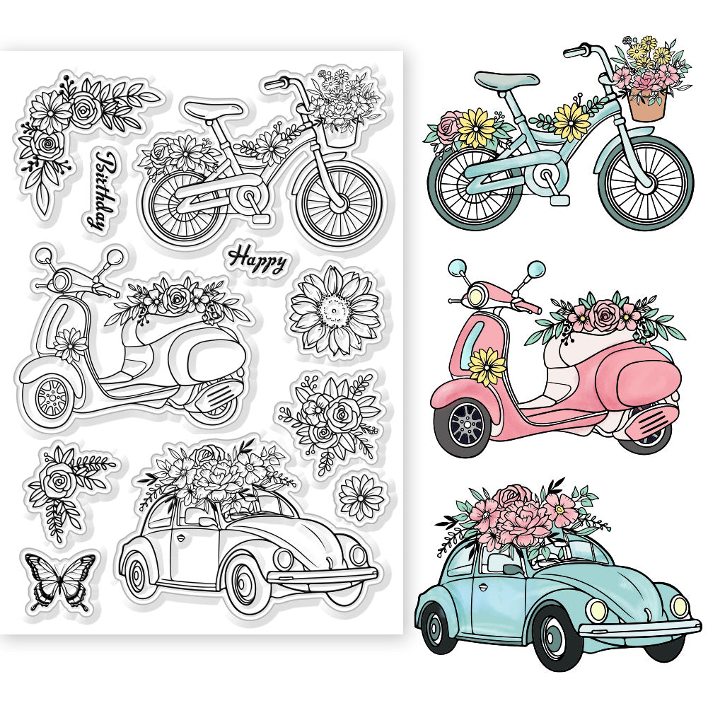 Globleland Custom PVC Plastic Clear Stamps, for DIY Scrapbooking, Photo Album Decorative, Cards Making, Flower, 160x110x3mm