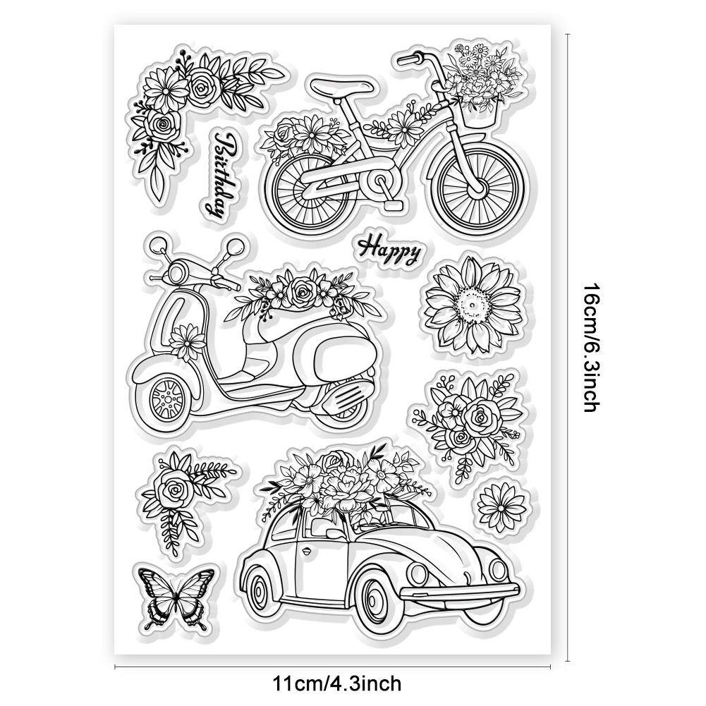 Globleland Custom PVC Plastic Clear Stamps, for DIY Scrapbooking, Photo Album Decorative, Cards Making, Flower, 160x110x3mm