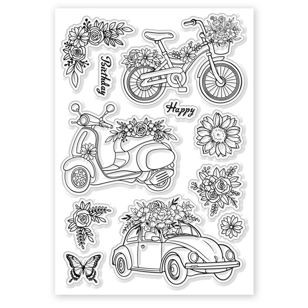 Globleland Custom PVC Plastic Clear Stamps, for DIY Scrapbooking, Photo Album Decorative, Cards Making, Flower, 160x110x3mm