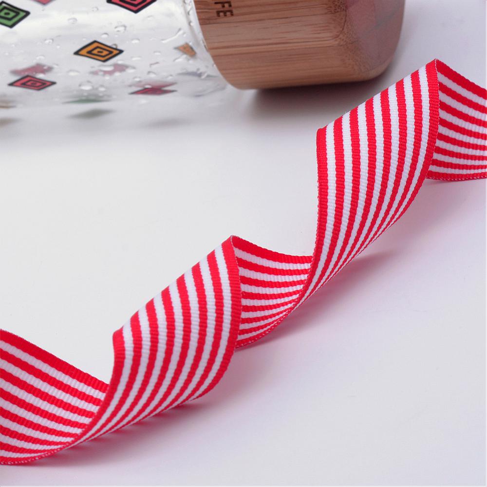 1 Roll Striped Polyester Grosgrain Ribbon, Christmas Ribbon, Red, 1 inch(25mm), about 100yards/roll(91.44m/roll)
