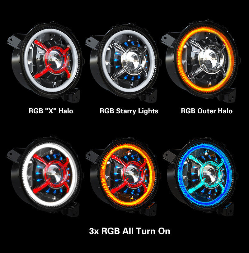 RGB Halo Headlights Jeep Wrangler JL Beam Modes