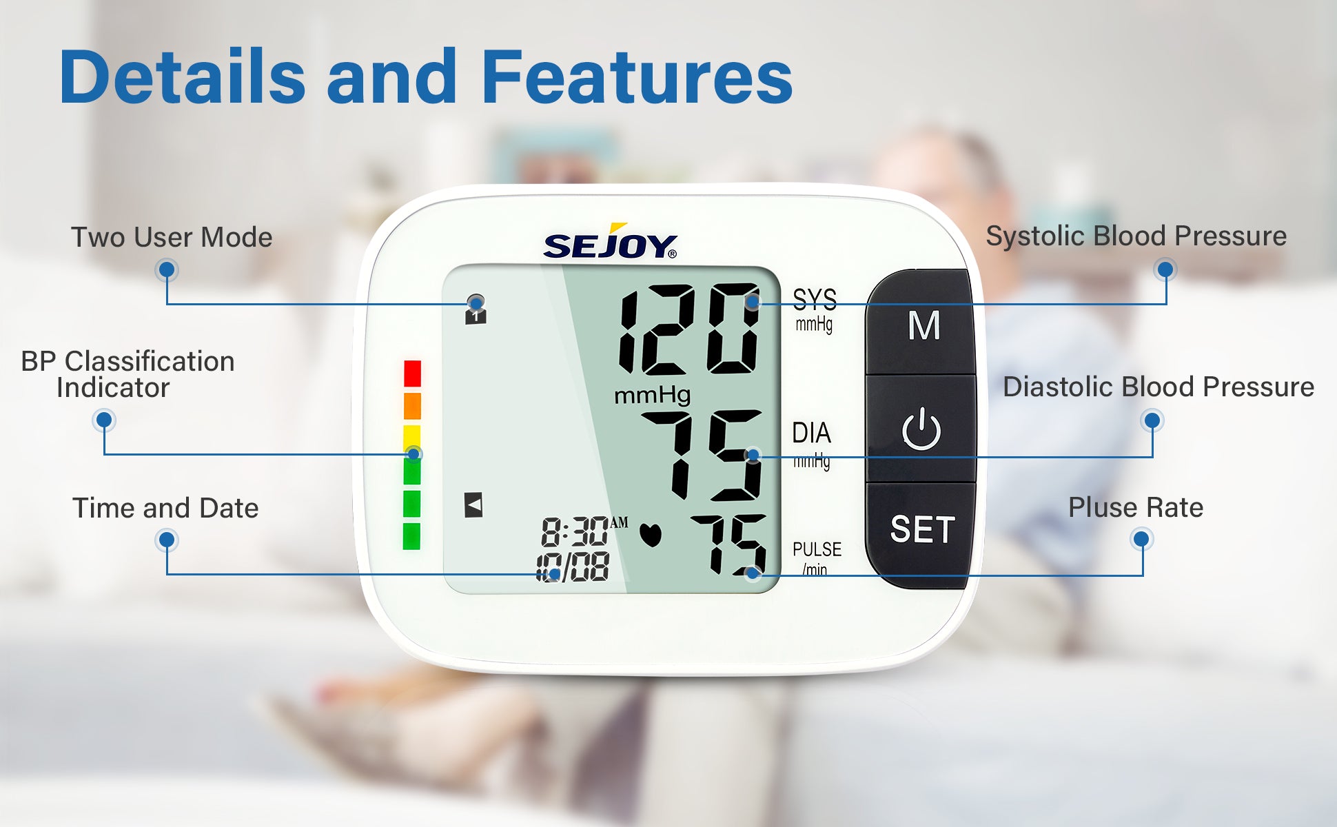 Automatic Upper Arm Blood Pressure Monitor,8.7-16.5inch Adjustable Cuff,  Large Screen Blood Pressure Machine,Three -Color Backlight,Irregular