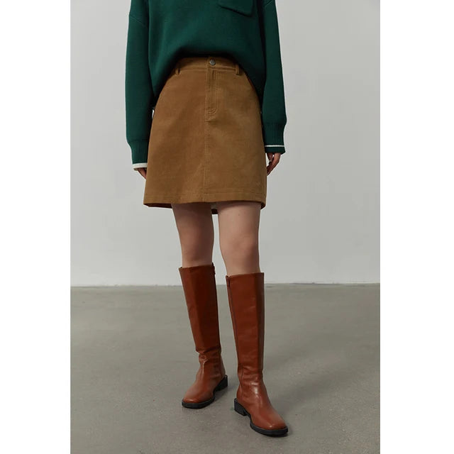 DUSHU Corduroy Retro High Waist Skirt Women Autumn Winter Back Slit Commuter Casual Solid Color Length-option Female Skirts