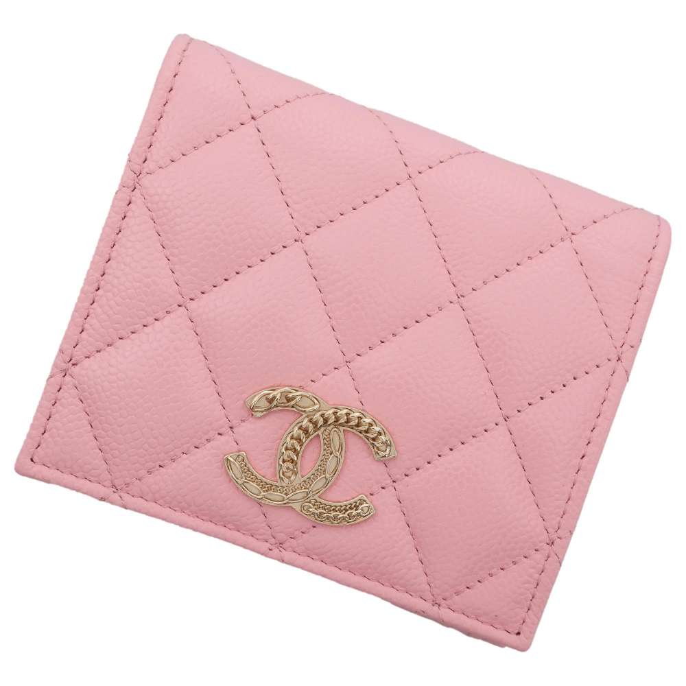 CHANEL Matelasse Bifold Wallet Pink AP3055 Caviar Leather