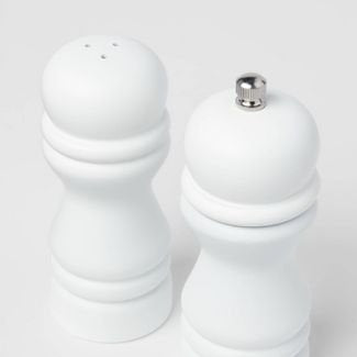 2pc Acacia Turned Salt Shaker and Pepper Grinder Set - White