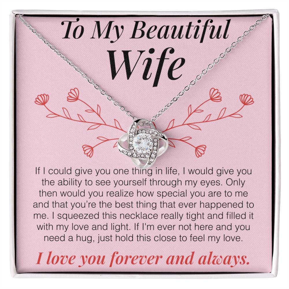 To My Beautiful Wife Love Knot Necklace (Pink)