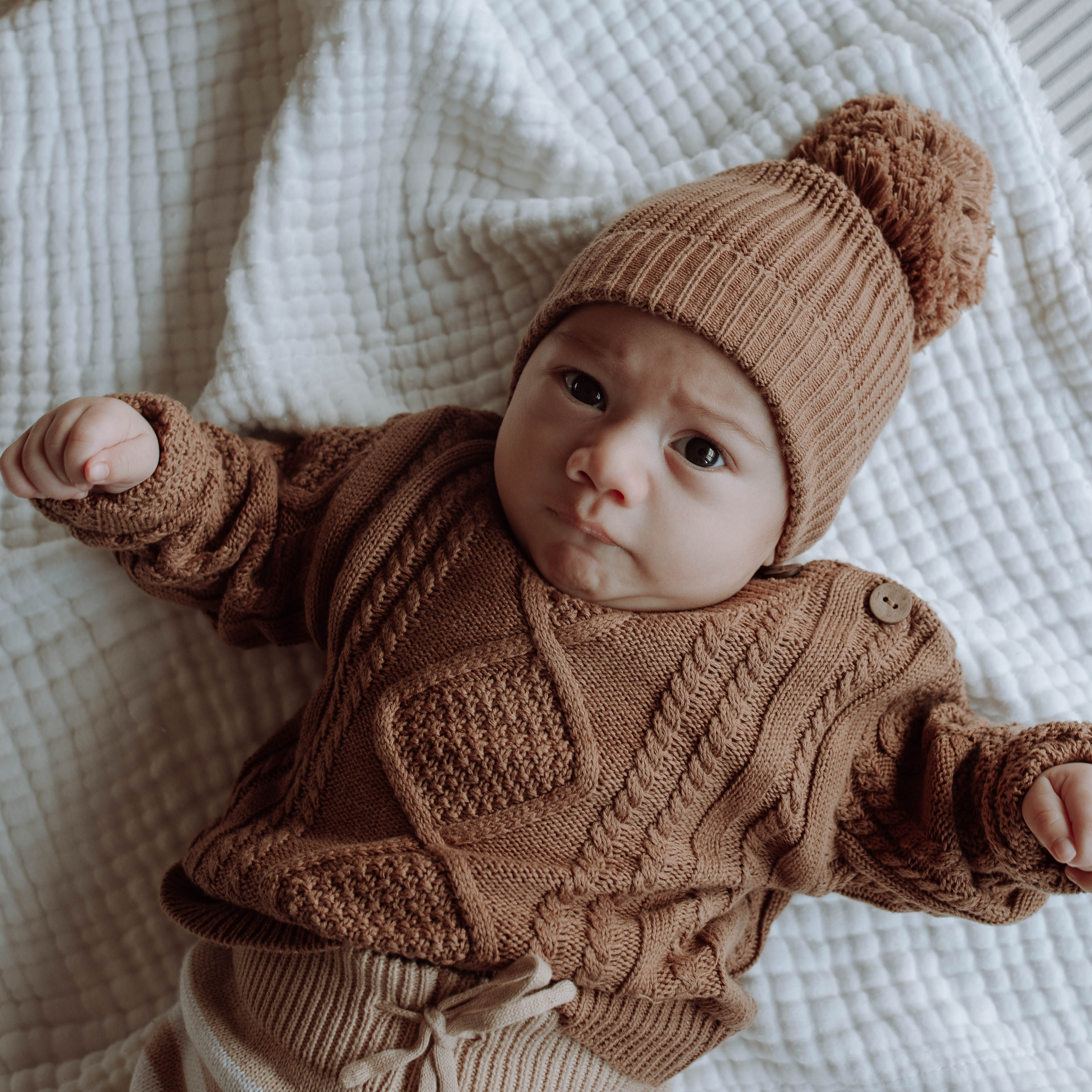 Buck & Baa Pom Pom Knit Beanie - Chocolate