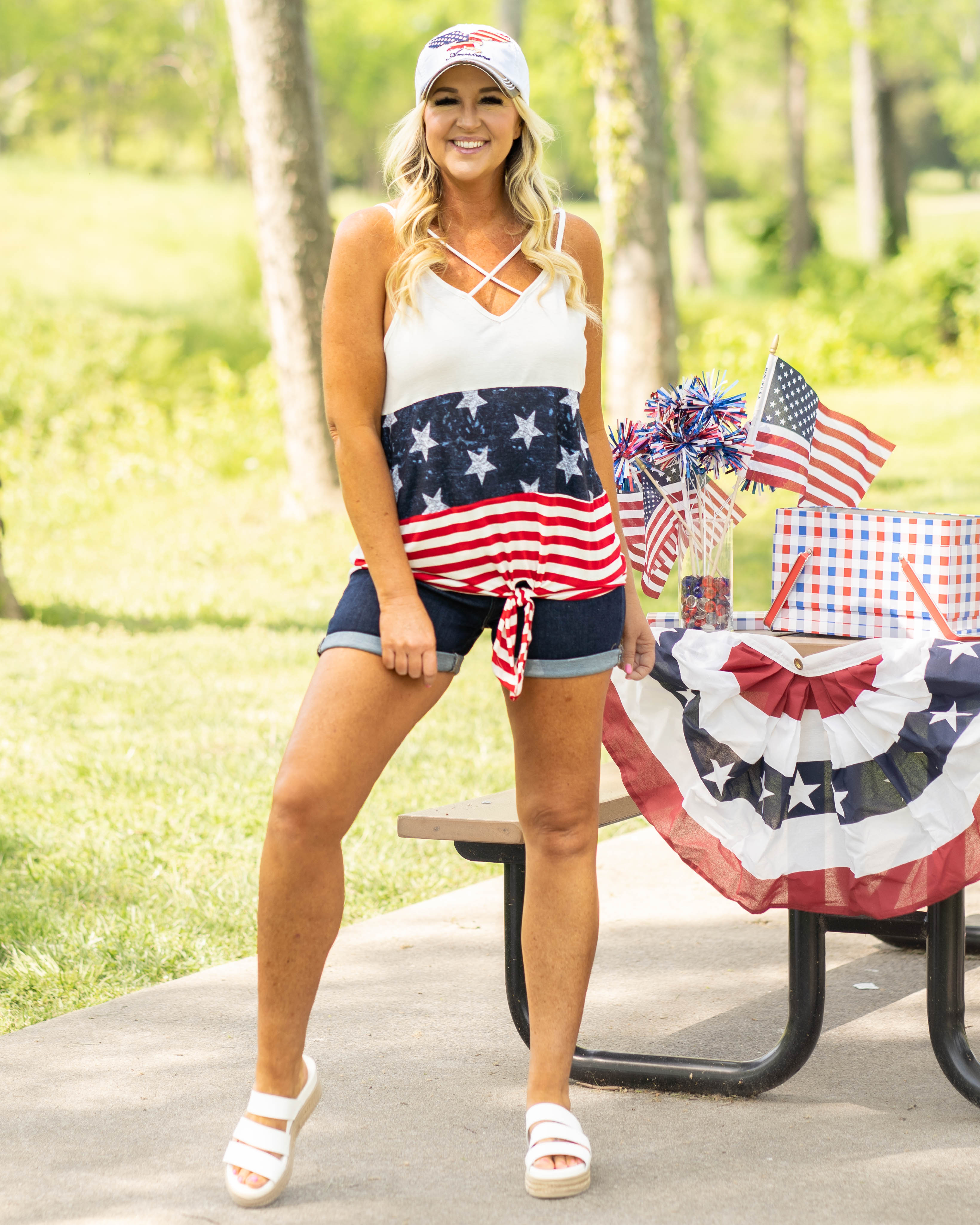 Star Spangled Front Tie Tank - Navy