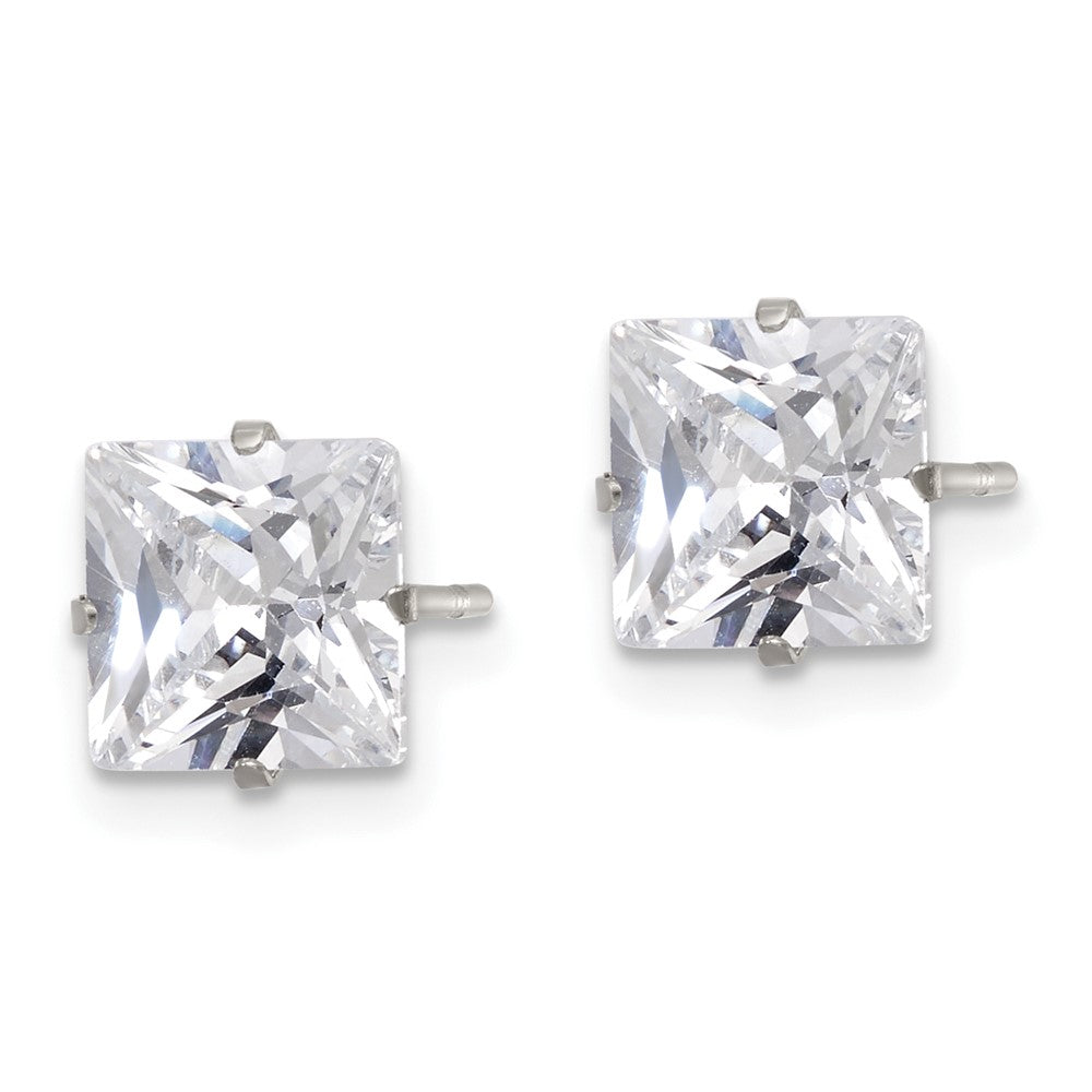 Chisel Stainless Steel Polished 7mm Square CZ Stud Post Earrings