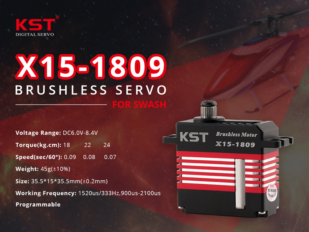 KST X15-1809 v8.0 Digital Metal Gear Brushless Helicopter Swash Plate Cyclic Servo 24.47KG 1520us/333Hz 0.07 Sec