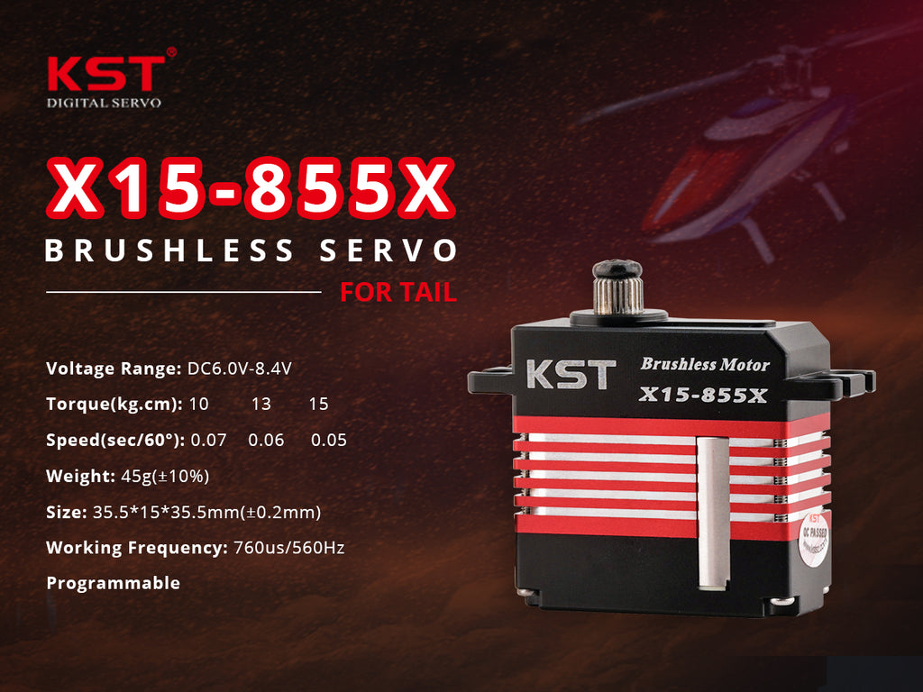 KST X15-855X v8.0 Digital Metal Gear Brushless Helicopter Tail Servo 24.47KG 760us/560Hz 0.05 Sec