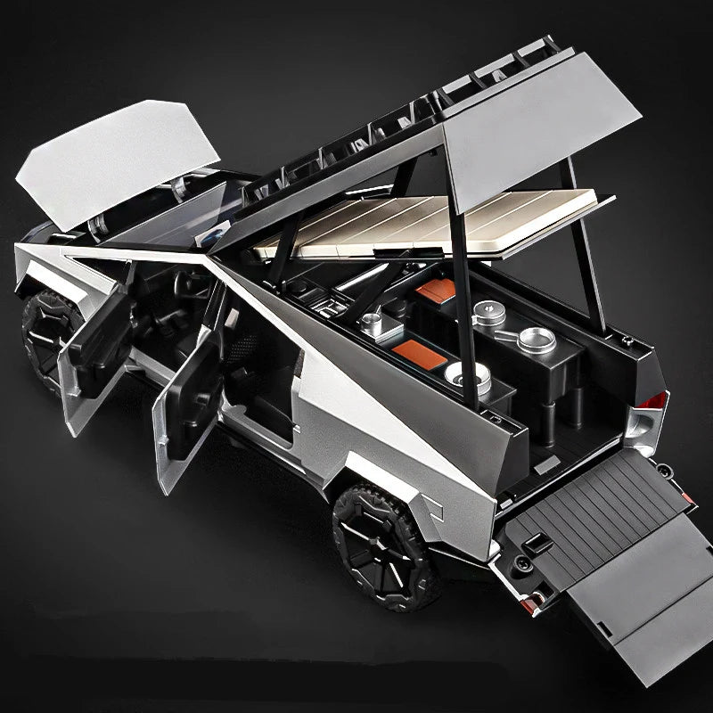 1/24 Tesla Cybertruck Pickup Alloy Camping RV Car Model Diecast Metal Toy Van Motorhome Touring Car Model Sound Light Kids Gifts