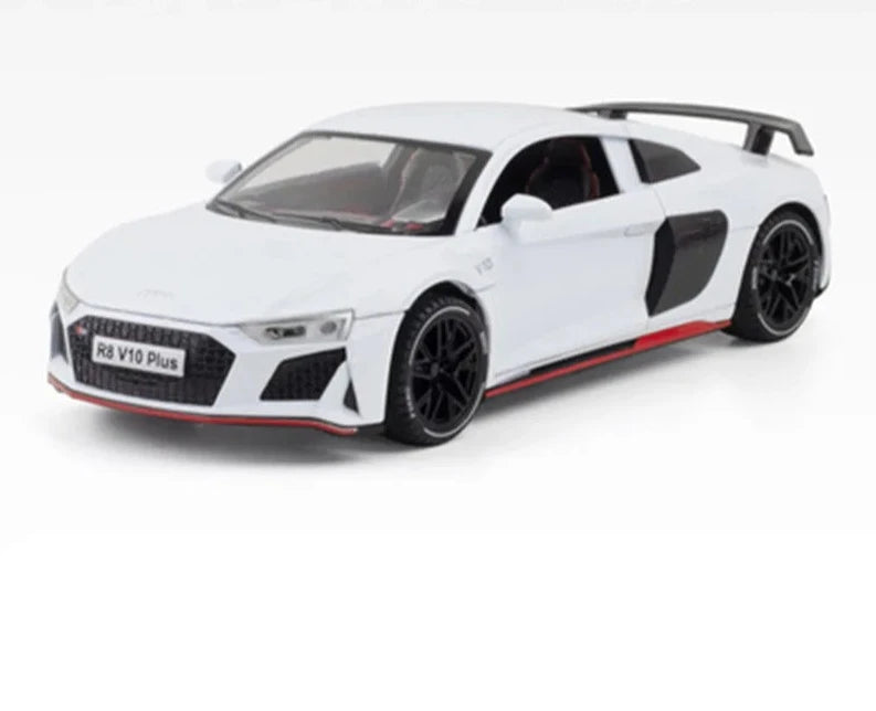 1:24 AUDI R8 V10 Plus Alloy Performance Sports Car Model Diecast Metal Toy Racing Car Model Sound and Light Simulation Kids Gift