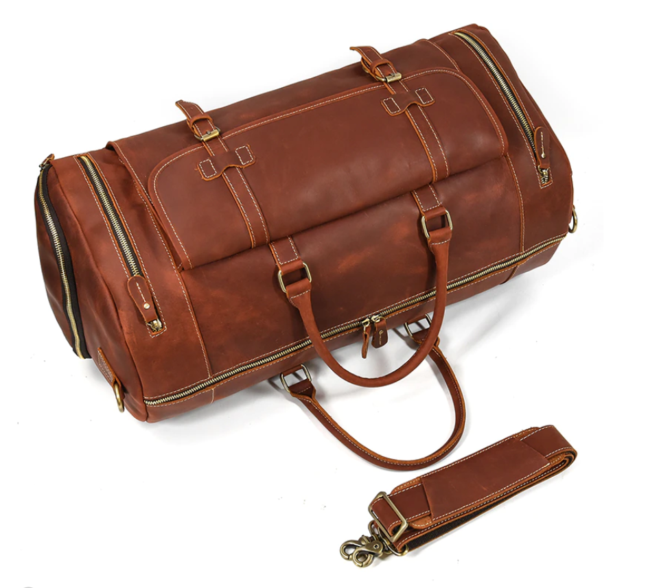 Chic Vacationer Carry-On Cowhide Leather Duffel Bag with Shoe Pocket