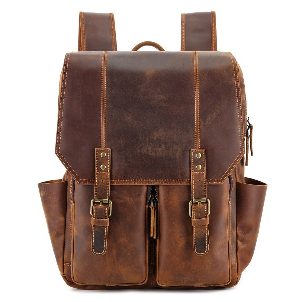 Document & Laptop Backpack, Top Layer Leather, Brown/Coffee, 17 inches