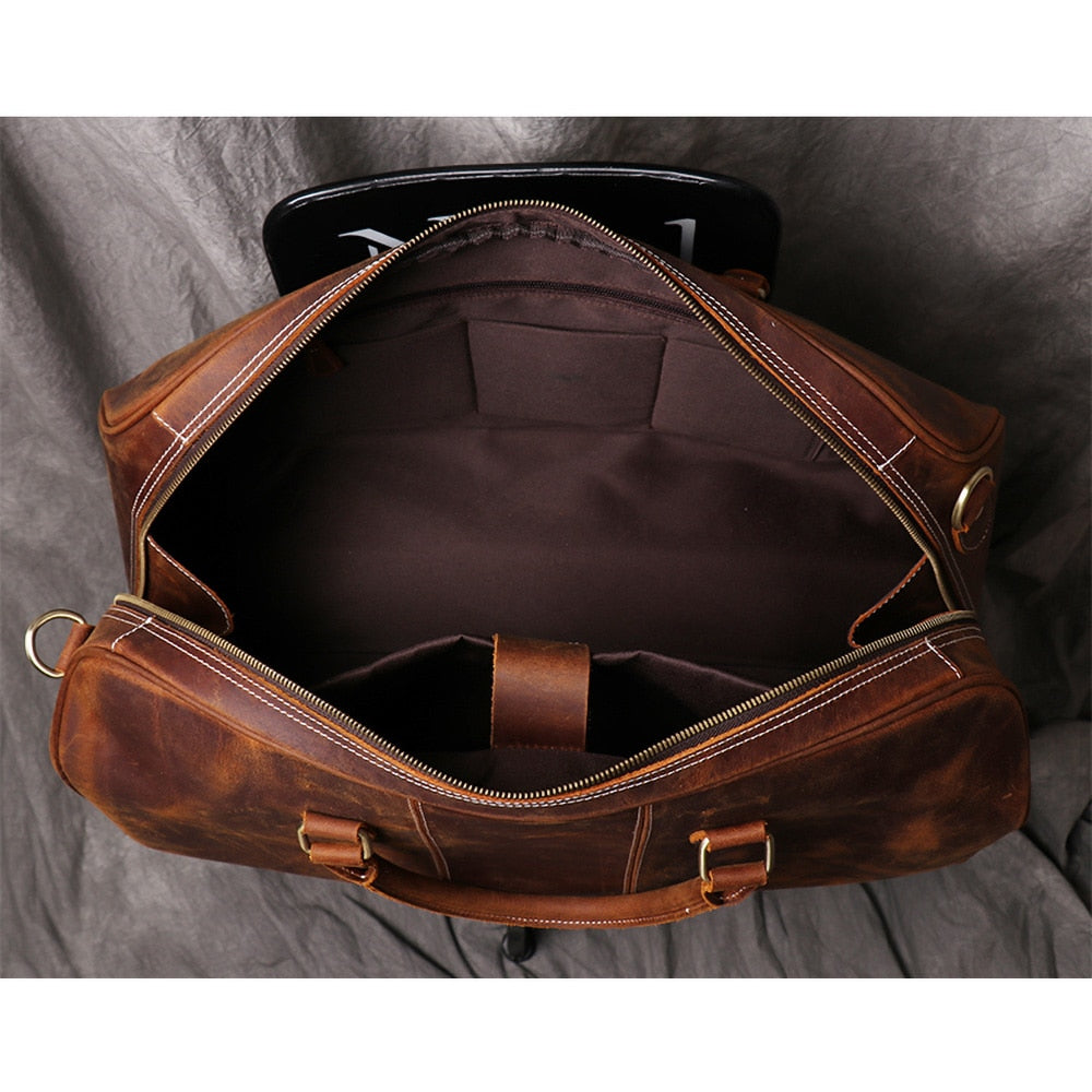 Cabin Ready Travel Duffel Weekender with Laptop Sleeve, Leather, Brown