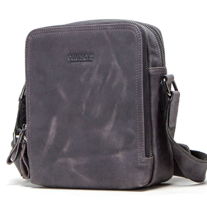 Crazy Horse Leather Messenger Bag Shoulder Bag Crossbody Bag - Ash Gray