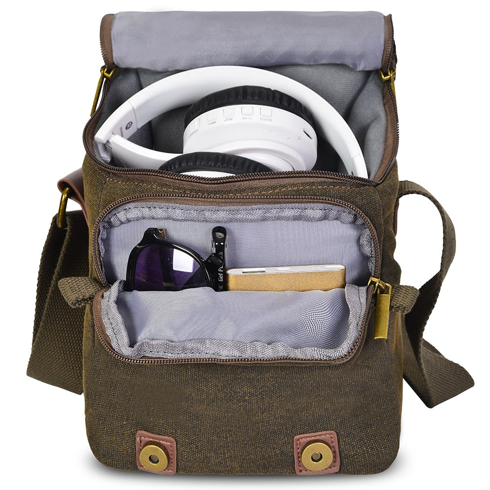Shockproof DSLR Camera Bag Shoulder Bag, Dark Olive Canvas, Small Size