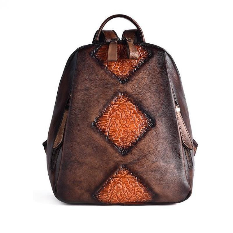 Regal Embossed Leather Backpack for Women - Black/Brown/Green/Maroon