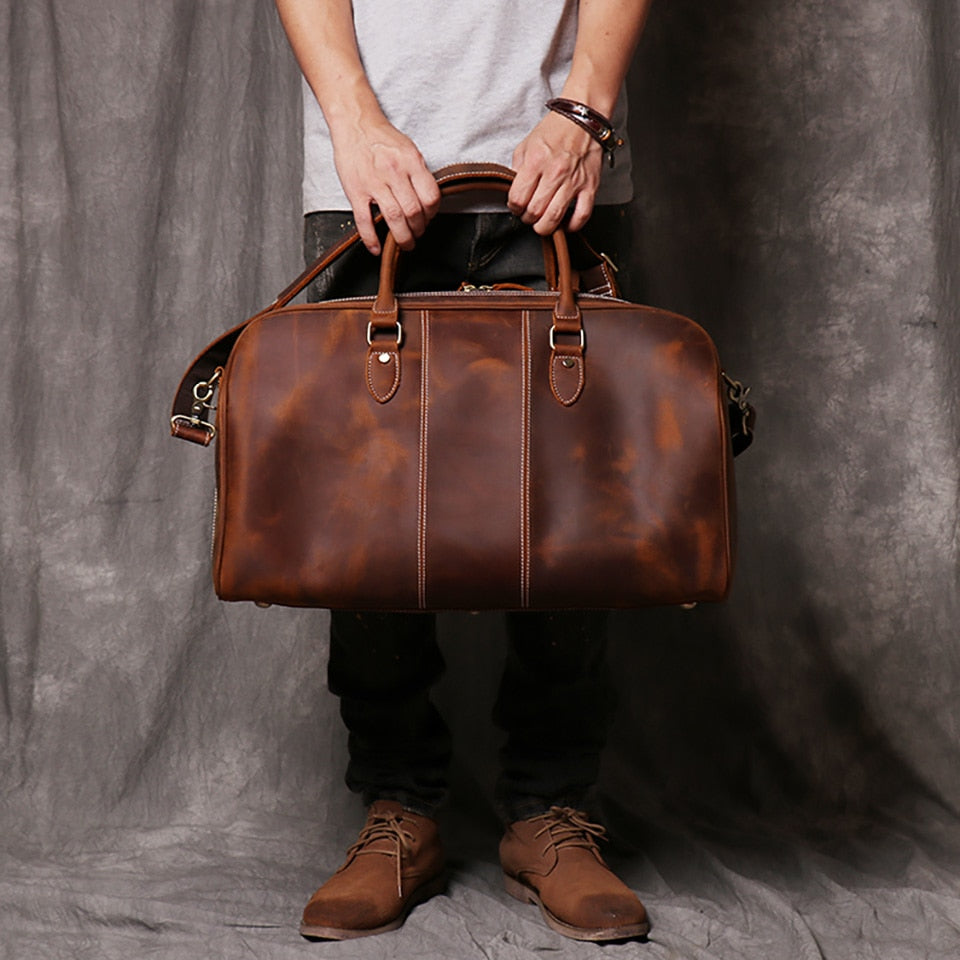 Cabin Ready Travel Duffel Weekender with Laptop Sleeve, Leather, Brown