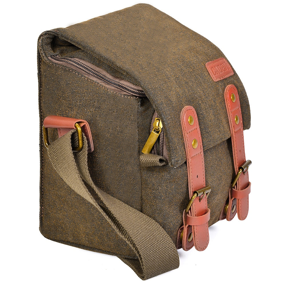 Shockproof DSLR Camera Bag Shoulder Bag, Dark Olive Canvas, Small Size