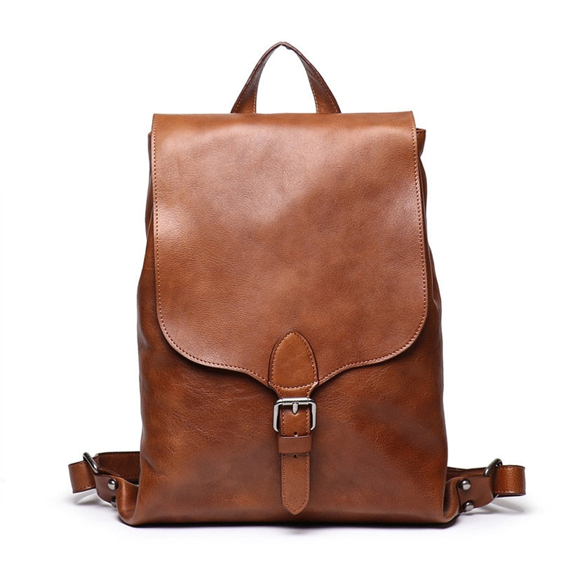 Vintage Full Grain Leather Backpack for Women, Brown/Maroon, One Size
